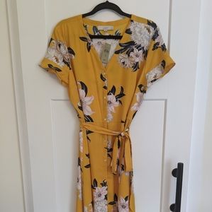 NWT yellow button down midi dress by Loft